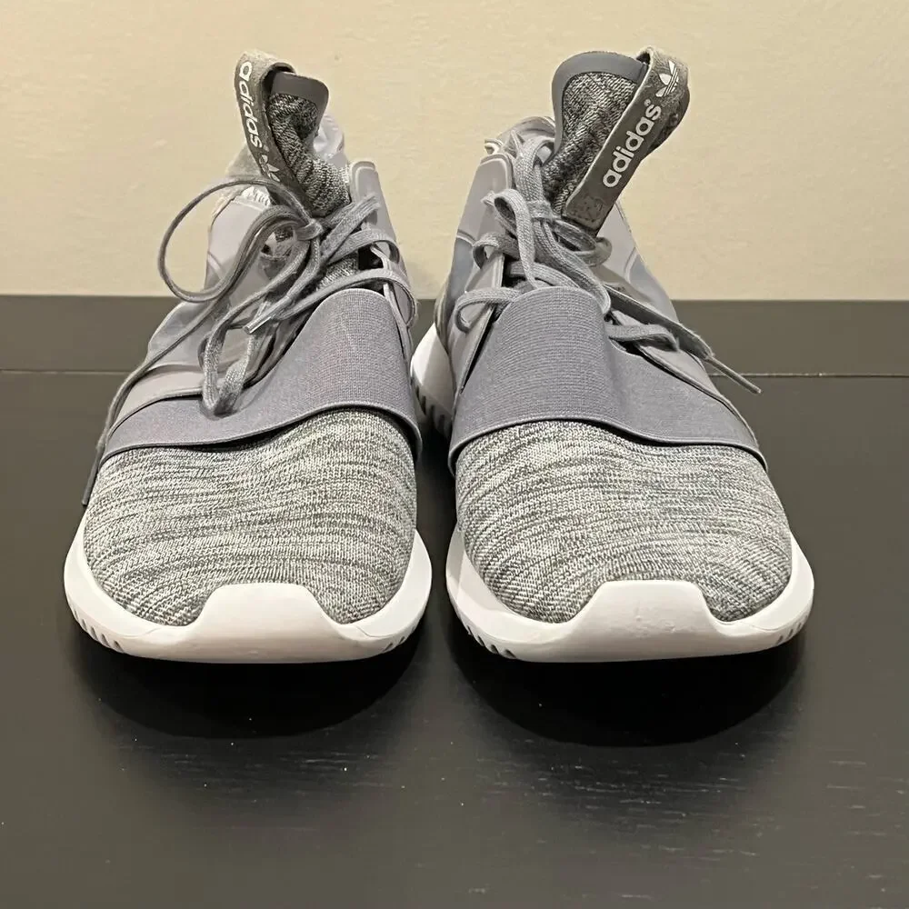 Adidas Originals Gray Marl Tubular Defiant Knit/Suede Marathon Running Sneakers